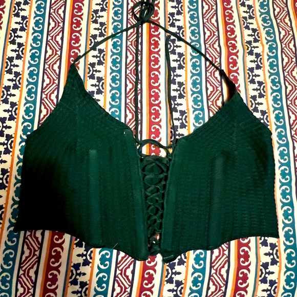 Green knit lace up halter crop top size S - Picture 1 of 3